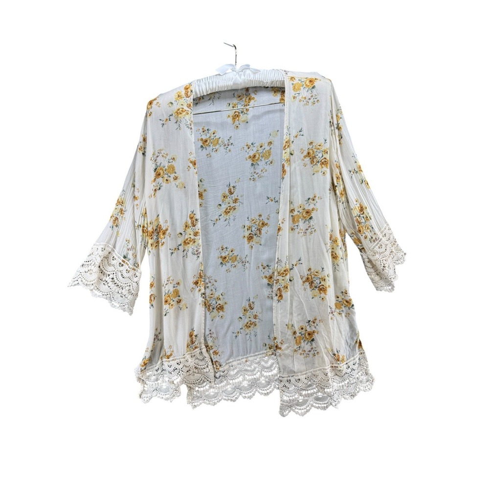 Mason & Belle M Floral Kimono Cardigan Ivory Crochet Lace Boho Duster Top
